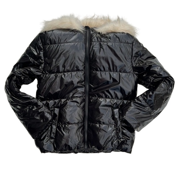 Hudson Kids Puffer Jacket Girls XL (16) High Gloss Deep Black Faux Fur New NWT - Picture 6 of 10